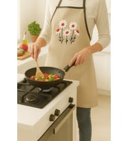 Papatya Desen Nakışlı Keten Yıkanabilir Mutfak Önlüğü Standart Beden 1 Adet 50x70 cm (Çok Renkli)