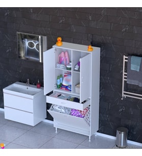 Modilayn YENİ AFRA 75x173x32,5 cm' lik 1 Çekmece, 2 Göz Sepet, 2 Kapak, 4 Raf Dar Alan Banyo Dolabı