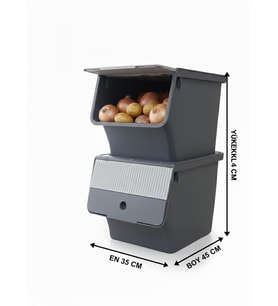 Füme 2'Li 33 Lt Modubox Kayar Kapaklı Saklama Kabı & Patates Soğan Kovası & Erzak Kutusu