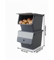 Füme 2'Li 33 Lt Modubox Kayar Kapaklı Saklama Kabı & Patates Soğan Kovası & Erzak Kutusu