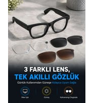 Siyah Akıllı Kamera Gözlüğü Fotoğraf Video Çekimli Bluetooth Aramalı AI Destekli 3 Değiştirilebilir Lensli