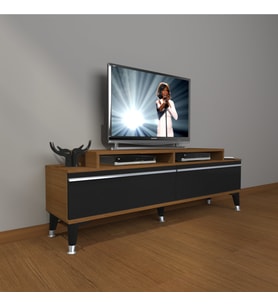 Decoraktiv Ekoflex 4 Mdf Silver Tv Ünitesi Tv Sehpası - Ceviz Siyah (Siyah - Ceviz)