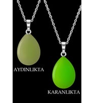 Sertifikalı Damla Model Fosfor Taşı Kolye - Gümüş Aparatlı (KARANLIKTA PARLAR) (Çok Renkli)