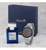 Polo Air Erkek Kol Saati 55ml Parfüm Hediyelik Kutusunda Kombin Gümüş Gri Renk PL-7010E3 (Gri-Gümüş)