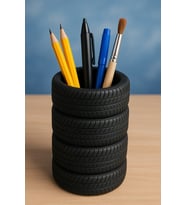 Gerçek Lastik Desenli Kalemlik (KLC Tasarım)  Şık ve Gerçekçi Görünüm  Ebatlar: 8,5 cm x 10 cm  3D Baskı Dayanıklı PLA Malzeme  Kalem Kutusu  Masa Kalemliği (Siyah)
