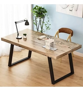 Ahşap Masif Ağaç Doğal Çalışma Masası Demir Iskelet Ofis Masası 80 x 150