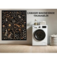 Makine Kaymaz Yıkanabilir Siyah Figürlü Salon Halısı Mutfak Halısı Koridor Halısı Yolluk 4268