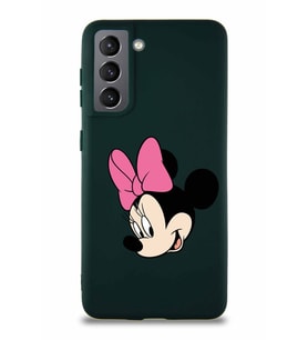 Samsung Galaxy S21 Soft Premier Kapak Minnie Mouse-B Tasarımlı Silikon Kılıf - Yeşil (Şeffaf)