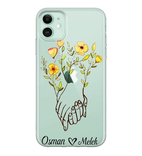 Çiçekli Eller Tasarımlı Şeffaf Telefon Kılıfı (Tüm Modeller Mevcuttur)