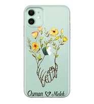 Çiçekli Eller Tasarımlı Şeffaf Telefon Kılıfı (Tüm Modeller Mevcuttur)