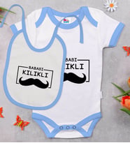 BK Kids Babası Kılıklı Tasarımlı Mavi Bebek Body Zıbın ve Mama Önlüğü Hediye Seti-1