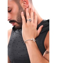 Erkek Antik Gümüş Kaplama Ayarlanabilir Geometrik Yüzük & Kelepçe Bileklik Set