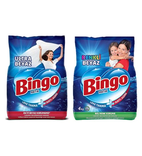 Bingo Matik Ultra Beyaz 4 kg ve Renkli Beyaz 4 kg Toz Camazır Deterjanı 2 li Set