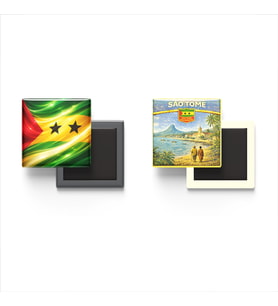 Buzdolap Magnetleri - Sao Tome ve Principe Bayrağı ve São Tomé Retro Tema - 2'li Set Magneti