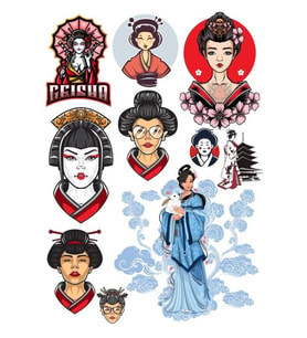Geisha Sticker Set-1 13 Parça Telefon, Tablet, Defter, Laptop Sticker