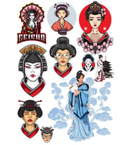 Geisha Sticker Set-1 13 Parça Telefon, Tablet, Defter, Laptop Sticker