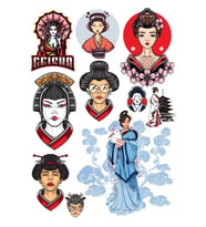 Geisha Sticker Set-1 13 Parça Telefon, Tablet, Defter, Laptop Sticker