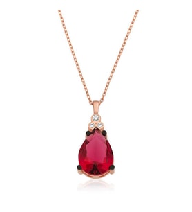 Gümüş Kırmızı Topaz Damla Kolye