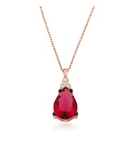 Gümüş Kırmızı Topaz Damla Kolye