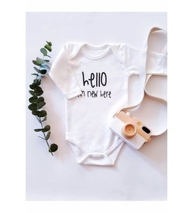 Hello I'm New Here Uzun Kol Organik Baskı Bebek Body