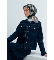 Armine Saf İpek Sura Eşarp-2026 İlkbahar-Yaz- 953100D (Gri-Lacivert)