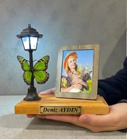Size Özel Yazılı ve Fotoğraflı Ahşap Kaideli Masa Lambası Kişiselleştirilebilir Hediye