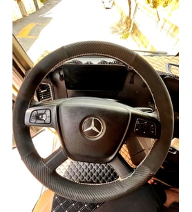 DİKİŞLİ DİREKSİYON KILIFI KARBON DERİ / NUBUK DERİ GRİ DİKİŞLİ MERCEDES TIR KAMYON İÇİN