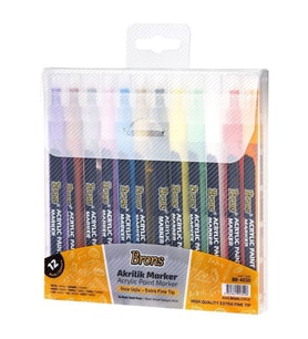 Brons Akrilik Marker İnce Uçlu 12 Renk Set 