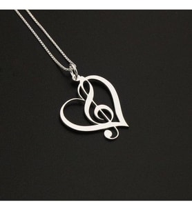 Kalp İçi Müzik Notalı 925 Ayar Gümüş Kolye