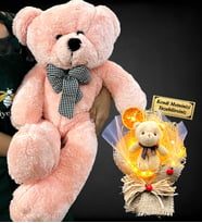Kişiye Özel Led Işıklı İsimli Ayıcık Buketi ve Büyük Boy 80cm Pembe Peluş Ayıcık (Model 5)