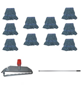 Cod-Ex Geniş Yedek Islak Mop Paspas Takımı - 10 ad 25 Cm. 500 Gr. Islak Mop + Mop Tutucu + Metal Vidalı Sap