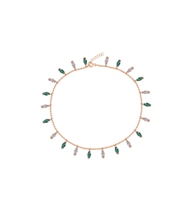 EMILIANO JEWELLERY Beyaz Yeşil Zirkon Taşlı Rose Altın Kaplama Sallantılı Gümüş Halhal