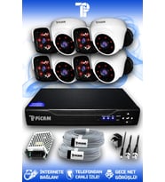 PICAM 8 Kameralı Panda 4 İç Kamera Set HDD'siz Full HD Gece Görüşlü Güvenlik Kamerası Sistemi