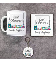 Kimya Öğretmeni Kupa Bardak Altlık ve Anahtarlık Hediye Seti (Model 1)