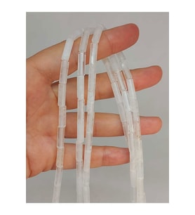 Bileklik Boy Kristal Kuvars Taşı Silindir Kesim 4x12.5mm Yarım Dizi (49374) (18CM UZUNLUĞUNDADIR)