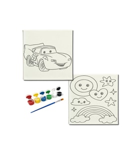 Okul Etkinliği-2'li Tuval Boyama Seti. 20x20 Cm Uv Baskı 6 Akrilik Boya 1 Fırça-model-324