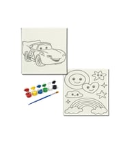 Okul Etkinliği-2'li Tuval Boyama Seti. 20x20 Cm Uv Baskı 6 Akrilik Boya 1 Fırça-model-324