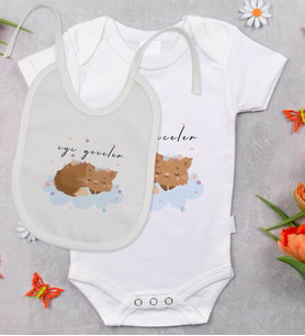 BK Kids İyi Geceler Tasarımlı Bebek Body Zıbın ve Mama Önlüğü Hediye Seti - Model 1