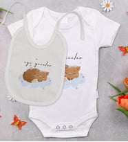 BK Kids İyi Geceler Tasarımlı Bebek Body Zıbın ve Mama Önlüğü Hediye Seti - Model 1