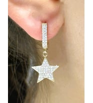 14 Ayar Altın Taşlı Yıldız Model Halka Küpe
