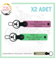 Hız Tutkunlarına Özel, İsim Plaka ve B Rh (+) Kan Grubu Yazılı Deri x2 Anahtarlık, Pembe-F Yeşil-SK
