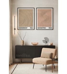 Modern Geometrik Sanat 2'li Ahşap Çerçeveli Tablo Seti