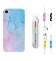 Apple iPhone 5 6 7 8 Plus Se XR Kılıf Kablo Koruma Spiral Silikon Pink Blue Abstract 1385
