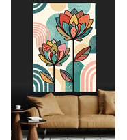 Modern Geometrik Renkli Çiçek Deseni Dekoratif Kanvas - Mdf Ahşap Tablo