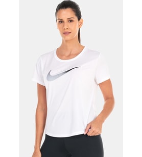 Nike Dri-Fit One Swoosh Graphic Running Standart Fit Kesim Beyaz Kadın Tişört