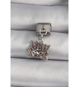 316L Çelik Gümüş Renk Sallantı New York Yazı Model Nomination Charm TJ-BC1120