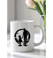 Baba ve Kız El Ele Figürlü 330ml Baskılı Beyaz Seramik Kupa Bardak