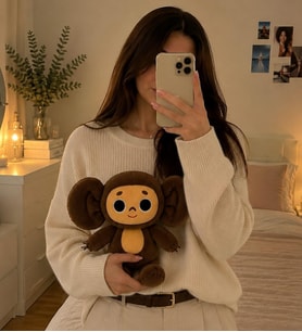 Koca Gözlü Rus Anime Kahverengi Peluş Maymun Oyuncak – Yumuşak Sarılmalık Hediye