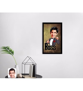BK Gift Kişiye Özel Boss Karikatürlü Dekoratif Ahşap Siyah Çerçeveli Tablo-2