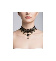 Gotik. Bohem Stil Siyah Dantel kolye.Siyah Kristal detaylı